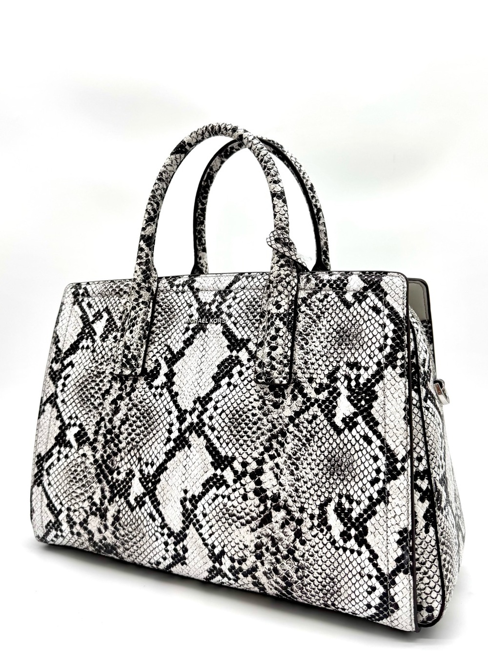 Michael Kors Laila Medium Snakeskin Leather Satchel Bag-Aluminum